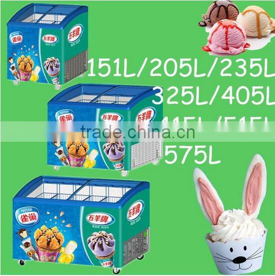 sliding glass door showcase display ice cream freezer deep freezer with CE for supermarket
