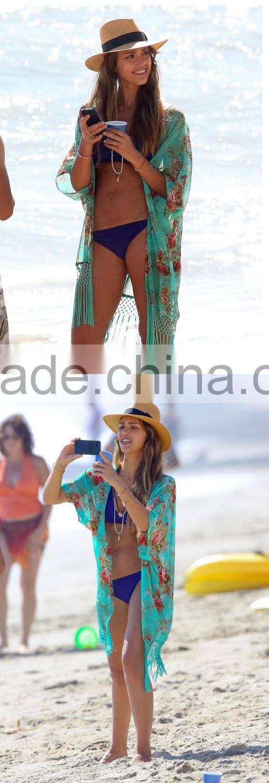 Chiffon Dress For Ladies Graceful Floral Print Summer Beach Cover Up Long Dress MX