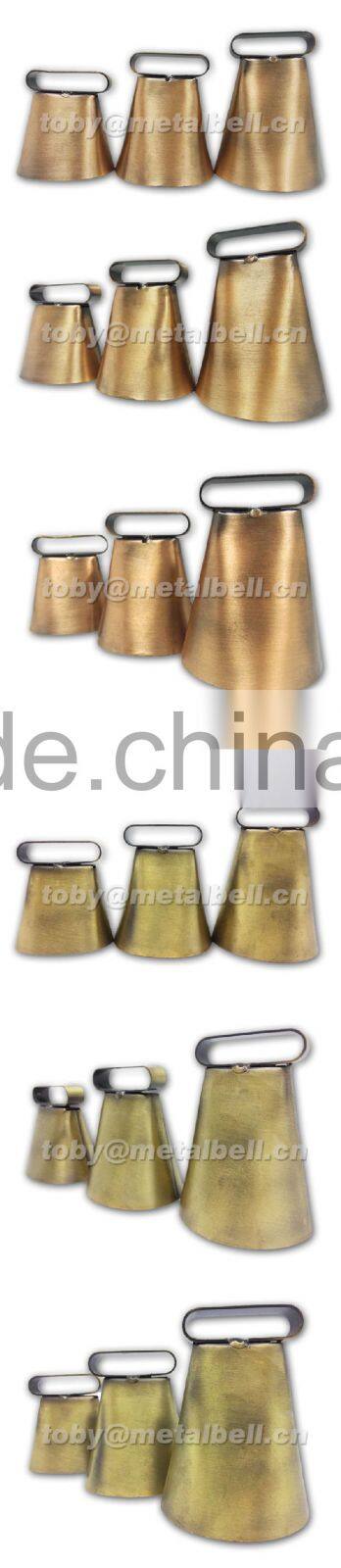 Hunting bell in plated or painted color surface with logo and strap attached