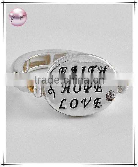 Two-tone love faith hope Stretch Message Ring