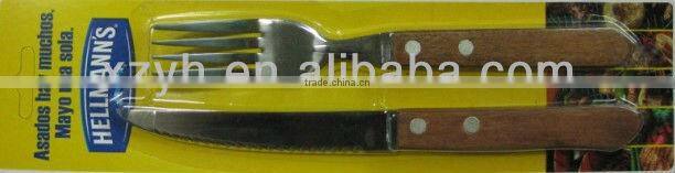 stainless steel knife and fork set with wooden handle