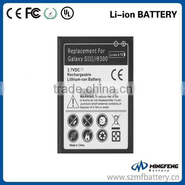 Real capacity 2100mAh i9300 battery for samsung galaxy s3 smart phone hand akku