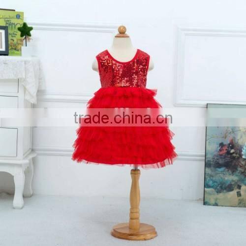 Fashion Handmade Paillette Lace Wedding Dress Custom Sleeveless Layered Dress Kids Girls Party Dress Design
