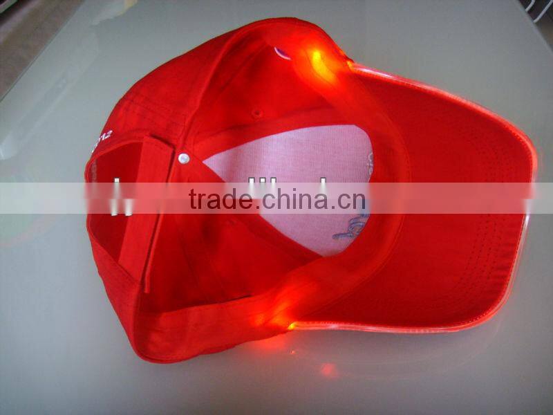100% cotton 6 panel cutom sports cap with led lights