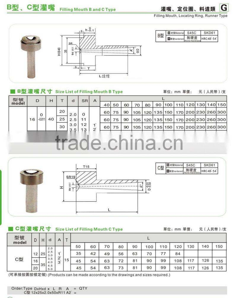 Sprue Bushing A/B/C Type large gate/small gate