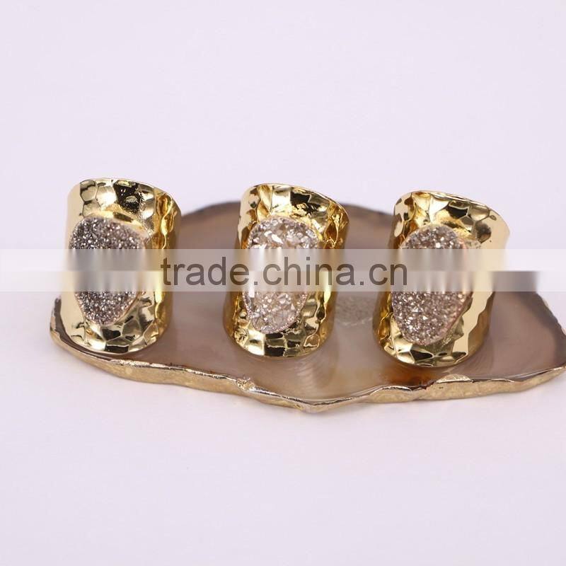 Natural Amazon Gold Plated Druzy Ring, Gold Plated Metal Brass Gemstone Druzy Ring, Fashion Stone Jewelry Druzy Stone Ring