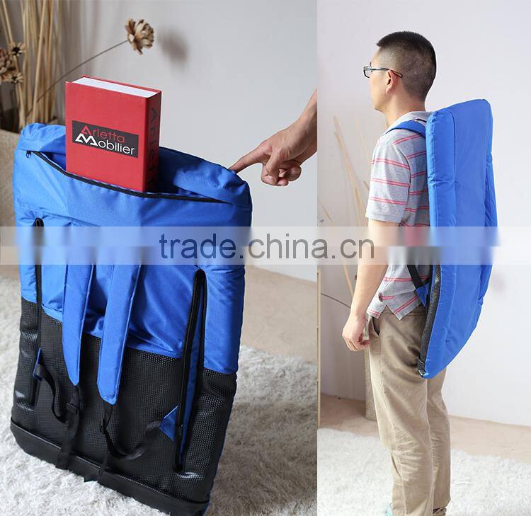 legless foldable camping chair with straps and 5 ppsitions adjustable backrest