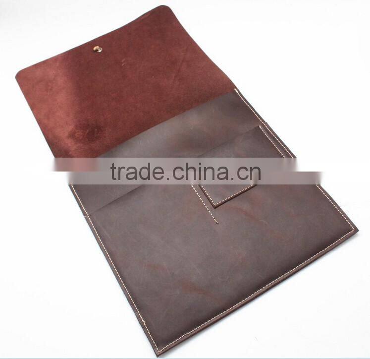 Durable real leather laptop case with strap