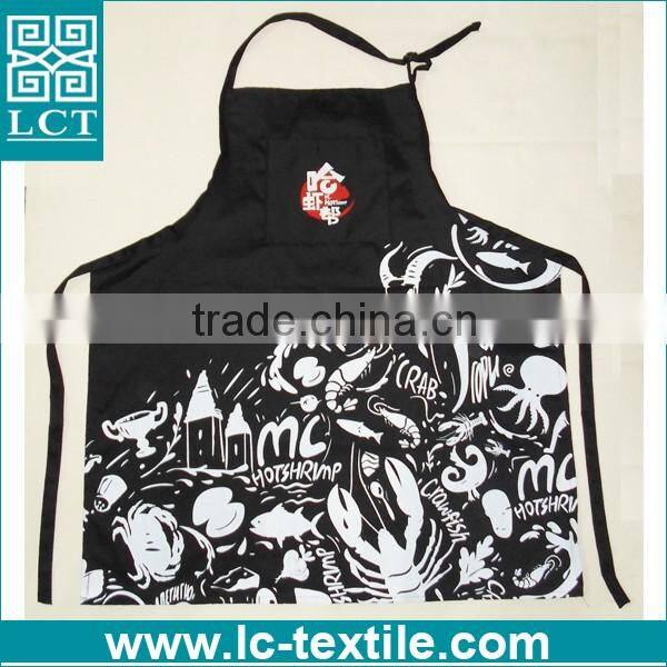 custom design silk screen print black cooking apron LCTN2018