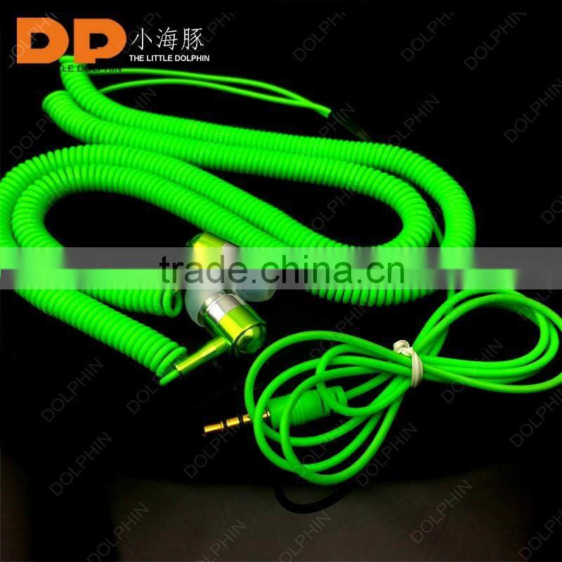 China supplier noise cancelling spring extension cable metal earbuds in ear earphone