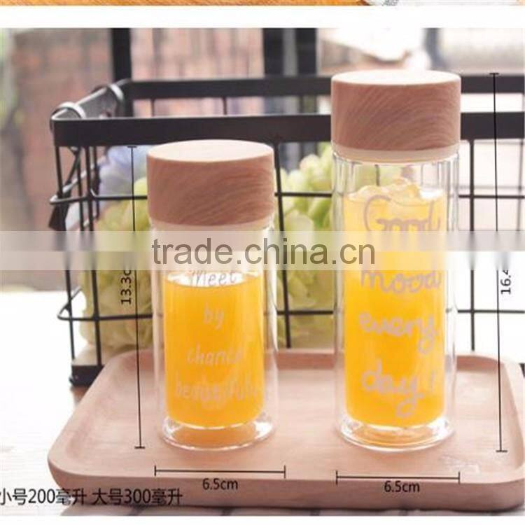 Wholesale new product-heat resistant double wall borosilicate glass bottle with bamboo lid 200ml/300ml