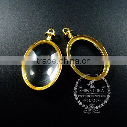 30*40mm gold plated alloy oval photo frame glass pendant charm DIY bezel setting with glass tray jewelry supplies 1850256