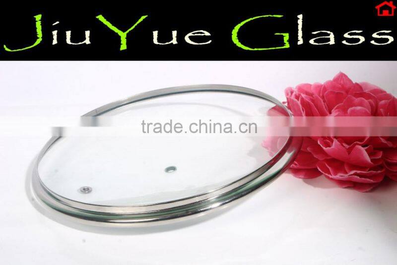 transparent tempered glass lid with stainless steel rim