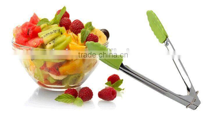 Durable Promotional BBQ Kitchen Gadget Silicone Gripper Tongs green nylon+stainless steel tongs