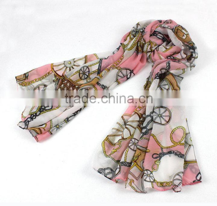 Korean Women Fashion Wheels Neck Scarf Shawl Long Soft Silk Chiffon Wide Wrap Scarves
