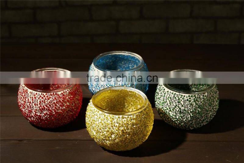 color bead tealight glass candle holder mosaic