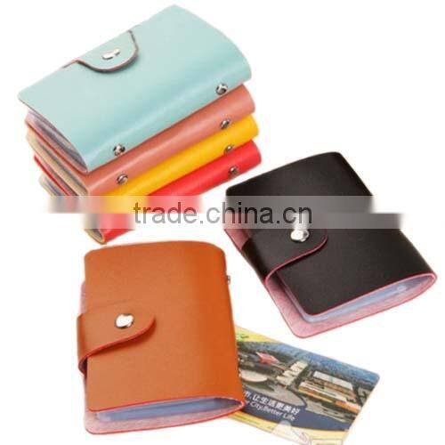 Hot !! Promotional Cheap Fashion Ladies Candy Hasp Leather ID Cards Holder/Bags with 24 cards Pocket for Gift (BLWS1028)