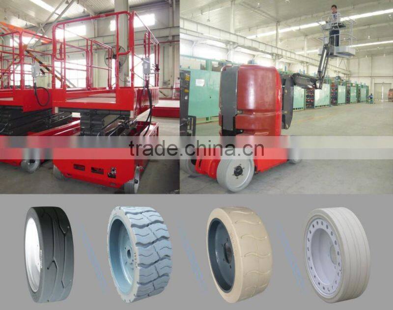 Electric outdoor small hydraulic scissor lift platform tyre with grey rims 5 holes