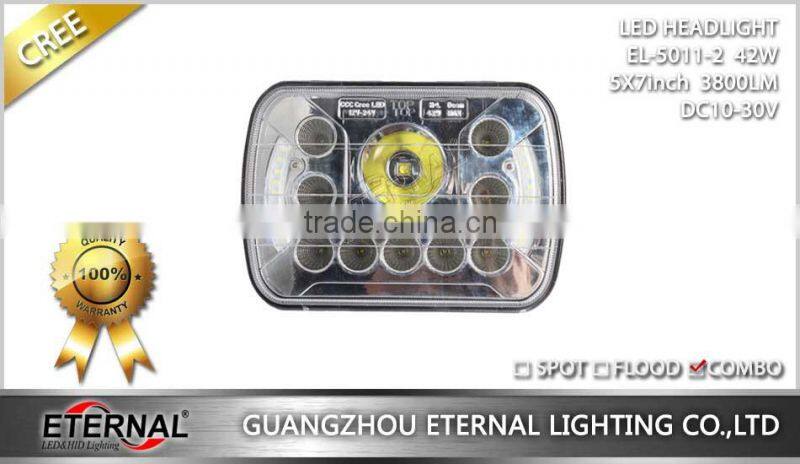 New-5x7in 42W automotive truck off road sealed beam led headlight dual beam with halo ring H4 plug