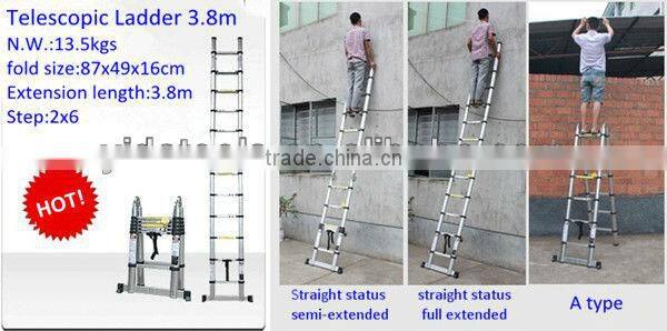 2x5 steps 3.2m EN131 extension telescopic aluminum ladder portable ladder