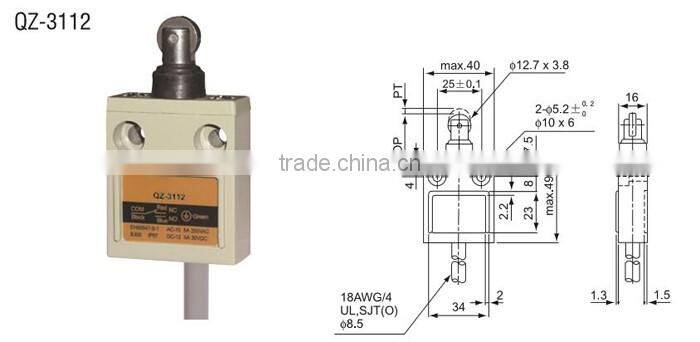QZ-3112 33.3-35.3mm 5A 125V 3A 250VAC IP67 Waterproof Limit Switch