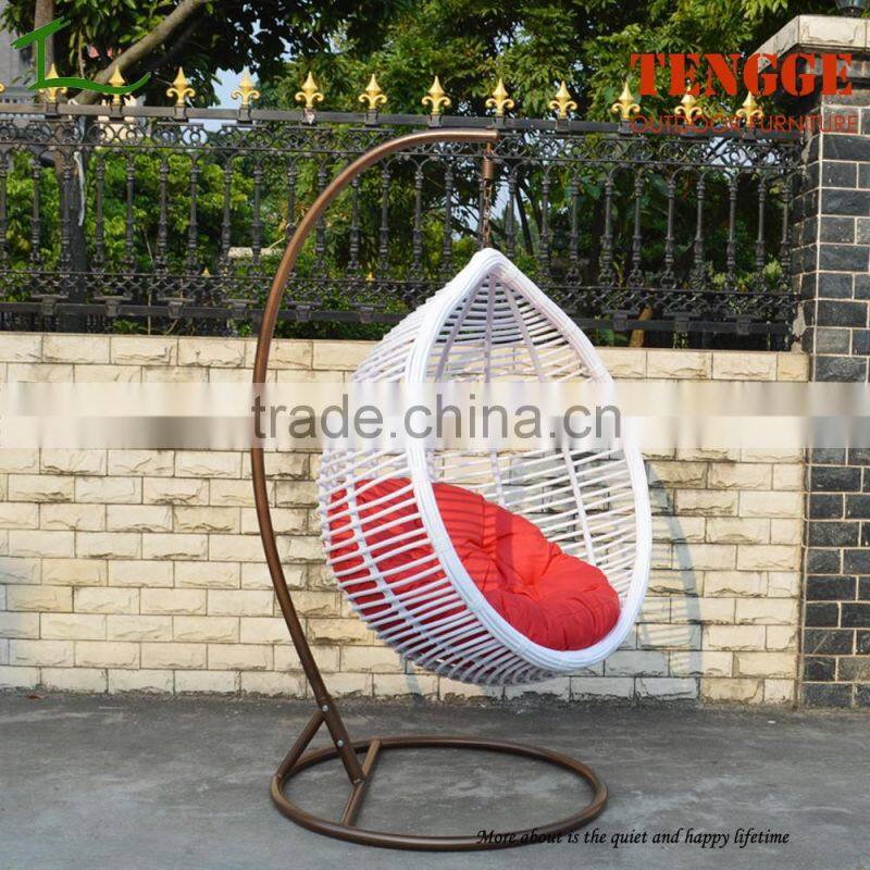 Single seat white rattan hanging chair for outdoor