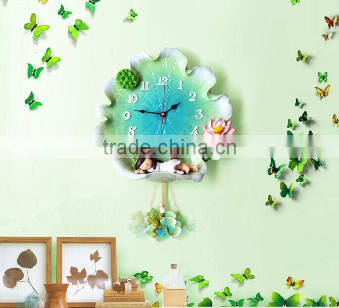 European pastoral lotus leaf angel cartoon picture wall clock
