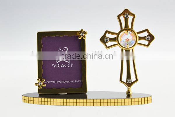 New Product 24K Gold Plated Cross Photo Holder with crystals from swarovski