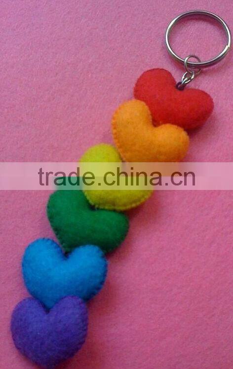 New product wholesale alibaba rainbow color heart garland shape key ring promotion gift fancy felt ribbon keychain made in China