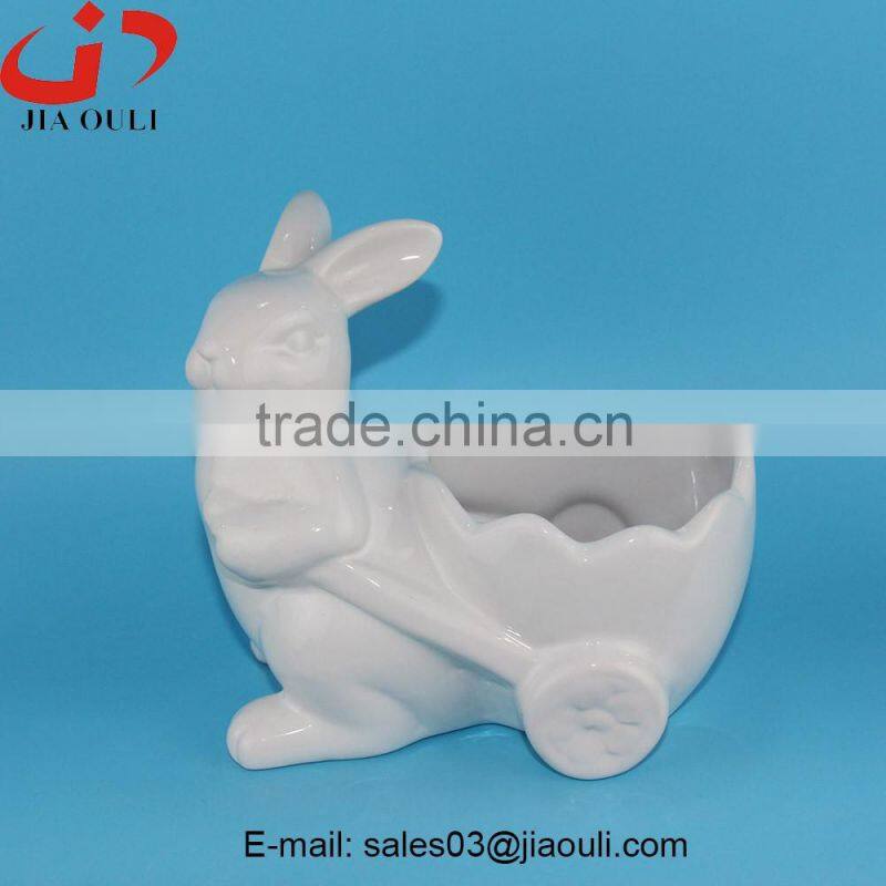 BSCI Audit Factory Easter Top Sale Ceramic Rabbit Figurines, White Porcelain Ceramic Rabbits