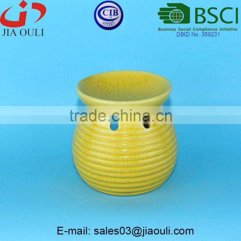 Teal and yellow crakle glazed ceramic oil burner, fragrance oil burner