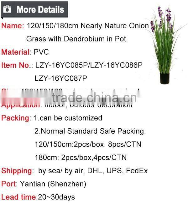 120 / 150 / 180 cm Nearly Nature Synthetic Grass Potted Onion Grass with Dendrobium flowers Artificial Pots Plant for decoration