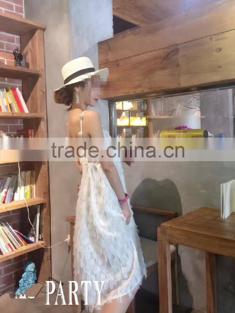 guangzhou oem clothing women pearl detail dresses angel cami feather dress
