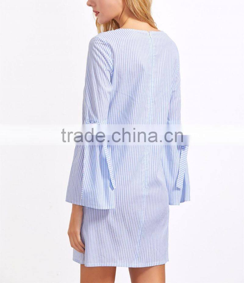 New Arrival 2017 Fashion Striped Long Sleeve Comfortable Cotton fitted Casual Shirt Dress