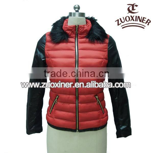 2 pockets jacket women with fur collar