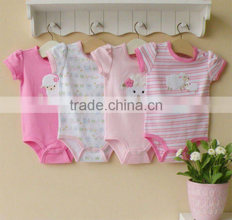 mom and baby 2012 summer baby wear 100% cotton embroider short sleeve bodysuit