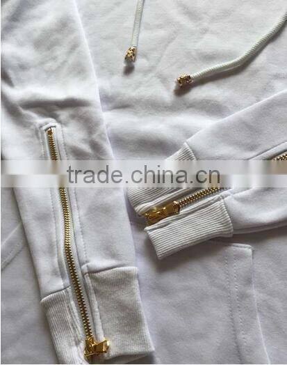 OEM service europe hot style hooded metal zipper decoration Long sleeve autumn winter longline streetwear sweatshirt