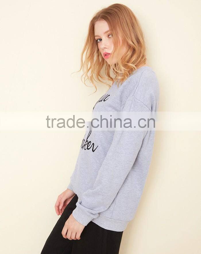 Top quality warm long sleeve trendy slim fit sweatshirt for lady