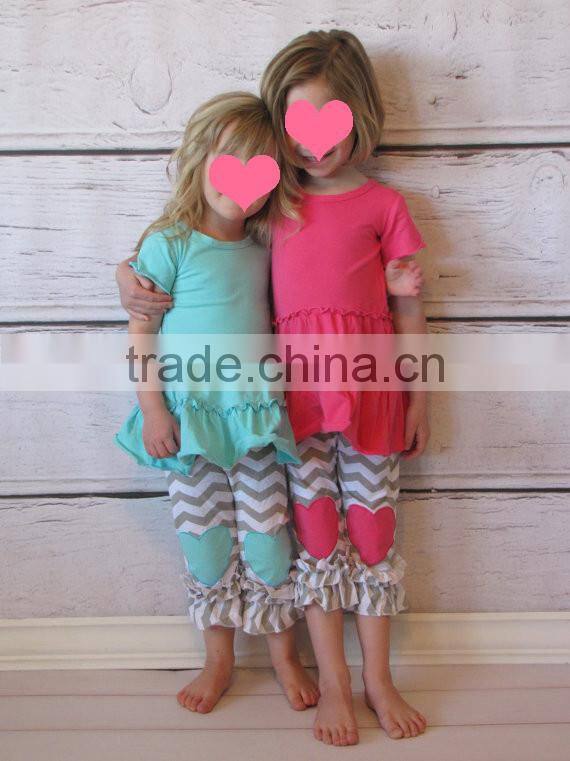 Custom Design Children Christmas Outifit Stripe Ruffle Baby Clothes Clothing Set