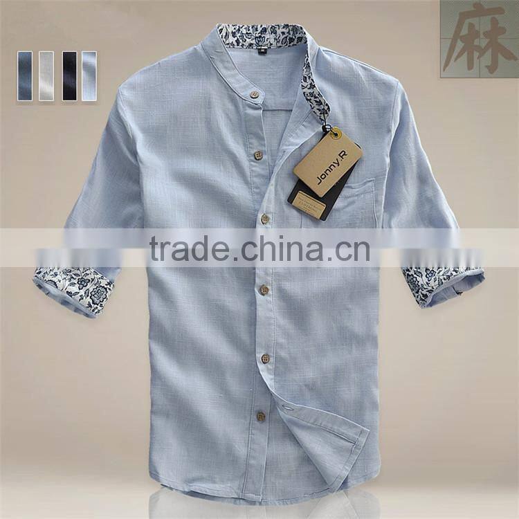 2015 100%cotton Customized feather Embroidered slim fit men dress latest style man shirt
