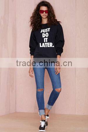 wholesale garments boyfriend terry without hood o-neck comfortable printed plain dyed for women sweatshirt made in china