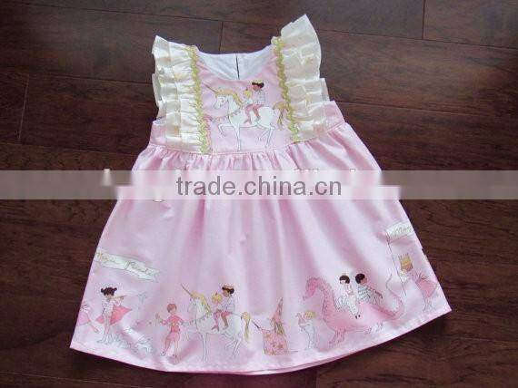 Little Girls Unicorn Magic Parade Dress With Gold Lace Baby Pink Flutter Sleeve Dress