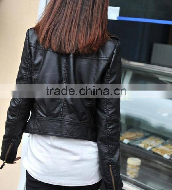 Latest spring and autumn European and American stylish with zipper design elegant slim women leather jacket