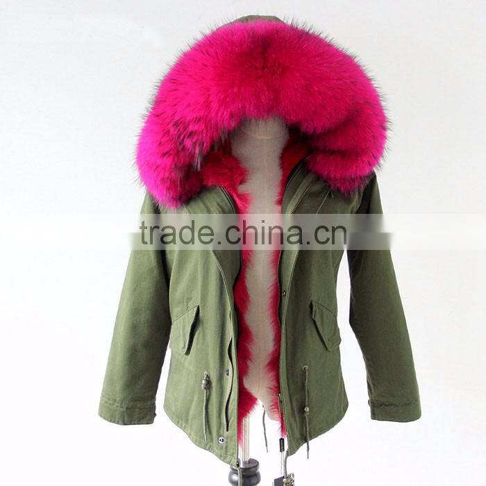Myfur Customized Color and Size Baby Pink Raccoon Fur Hooded Ladies Parka