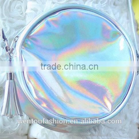 High quality holographic silver round Pouch Bag