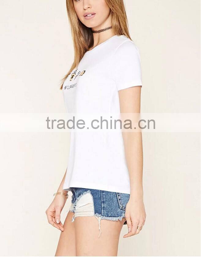 2016 Short sleeve round neck Currently graphics print women t-shirt,cheap custom print basic tee