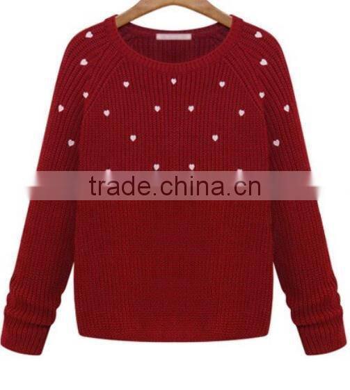 2014 hot sell wholesale high quality long sleeve cotton dot sprinted sweater