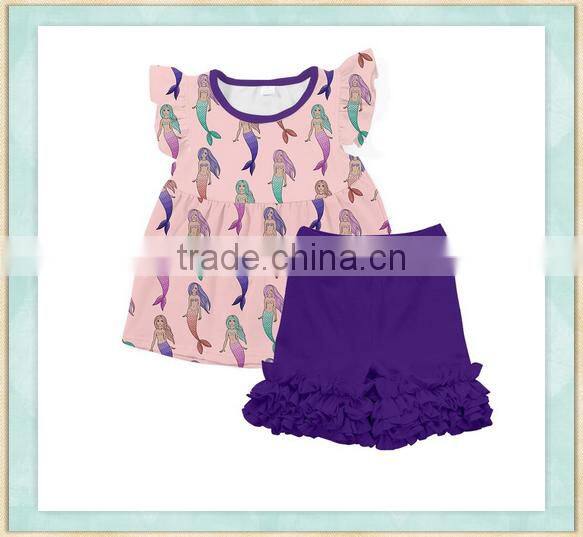 Knitting cotton summer tops for baby girls kids 2017 clothing sets cup mouse print boutique outfit