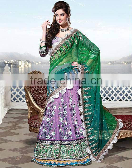 Green Heavy Work Lehenga Sarees