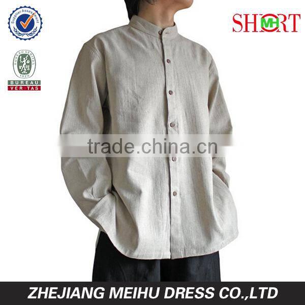 unisex men's hemp banded collar shirt